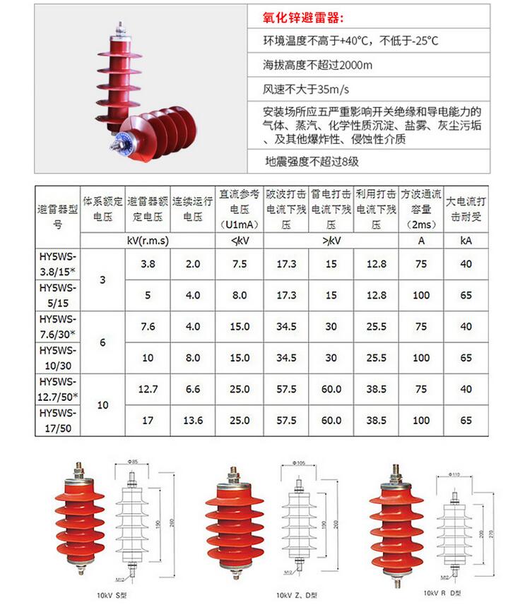 HY5WZ-7.6/27復(fù)合金屬氧化鋅避雷器的介紹